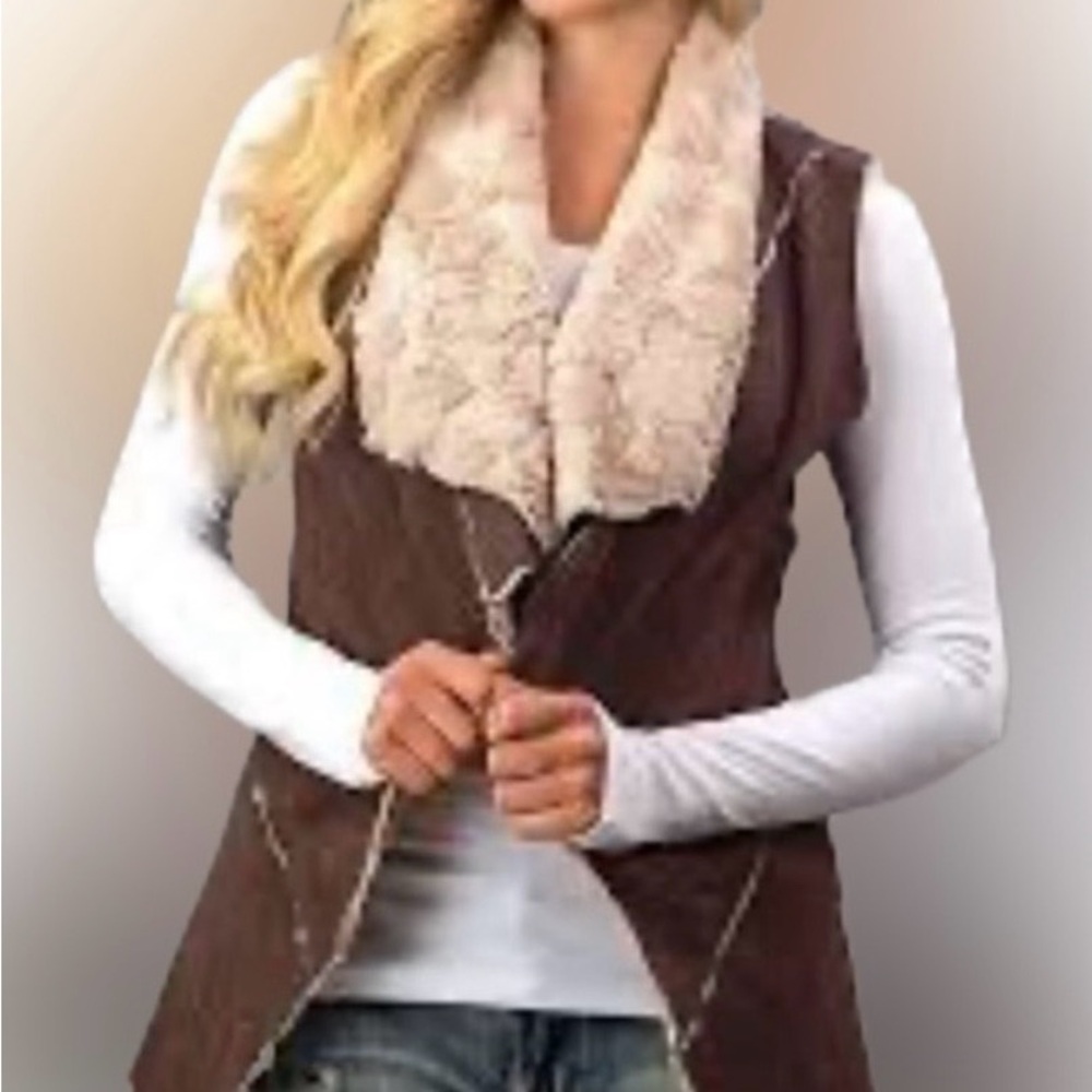 Women's Brown and Cream Shearling Vest